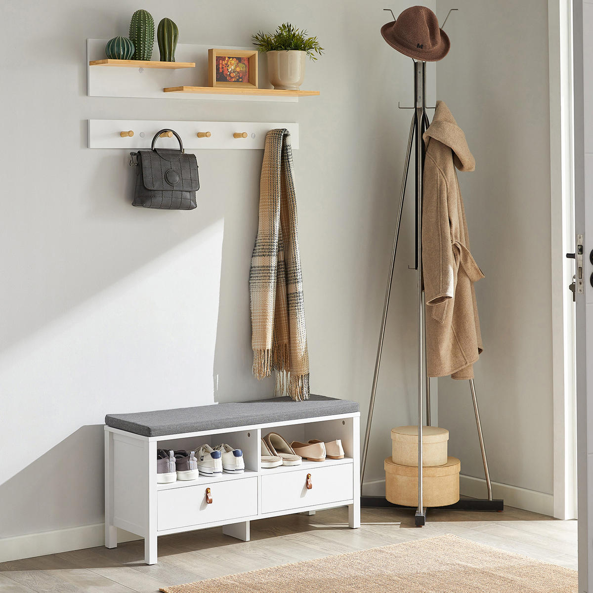 WANDGARDEROBE Weiß-Natur - Weiß/Naturfarben, Holzwerkstoff (90/30/15cm) - SoBuy