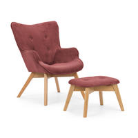 LOUNGESESSEL mit Fußhocker Lenari Terrakotta Cordstoff mit Füßen in Natur - Terra cotta/Naturfarben, Holz/Textil (71/96/86cm) - S-Style Möbel
