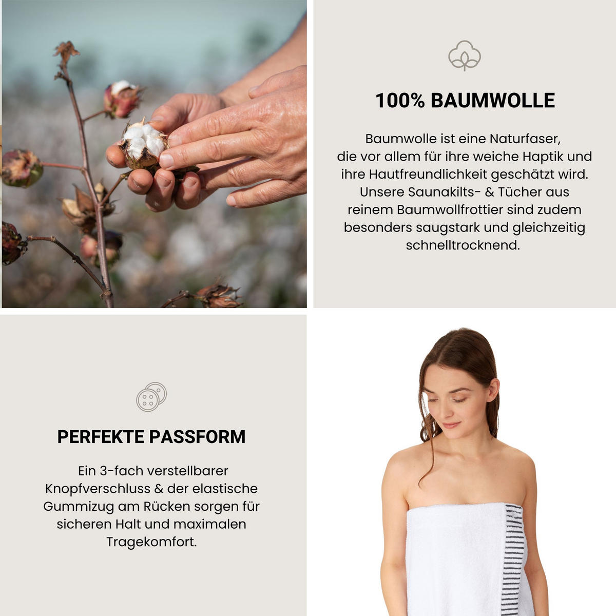 SAUNAKILT Rom Damen - 36-42 - Weiß - Weiß, Textil (80/130cm) - SCHIESSER