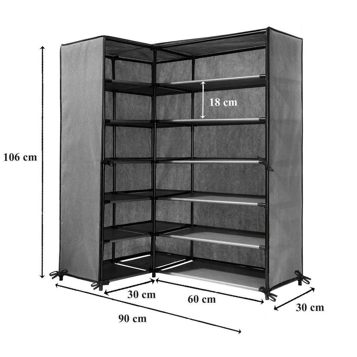 ECK-SCHUHSCHRANK - H107 cm - Grau, Textil (30/107/60cm) - Calicosy