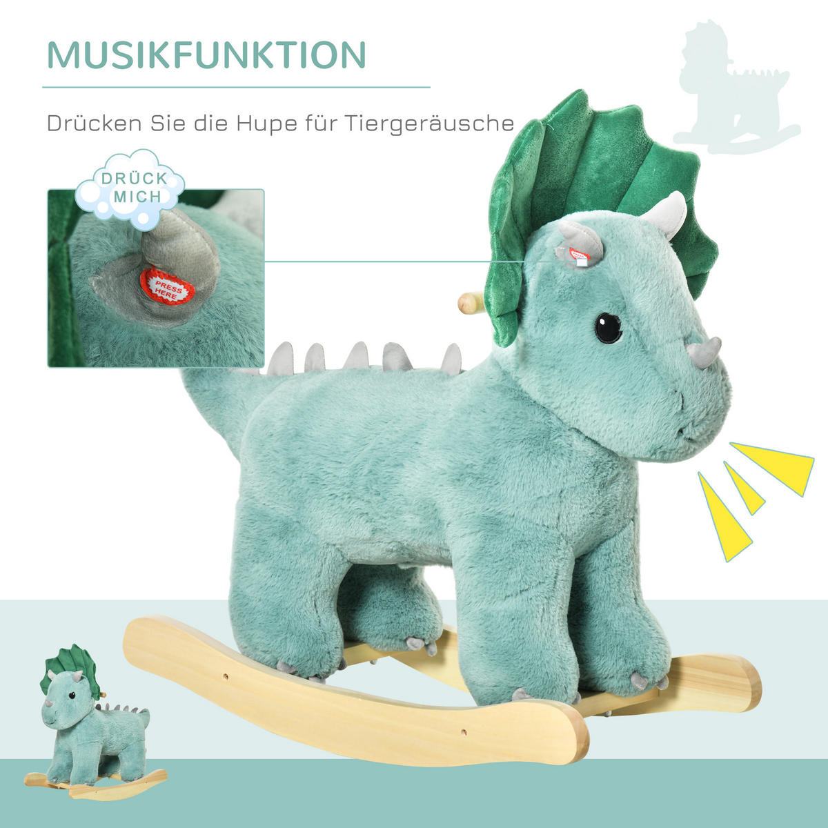 KINDER SCHAUKELTIER, Dunkelgrün, Plüsch+ Holz - Dunkelgrün, Holz (30/54/64cm) - HOMCOM