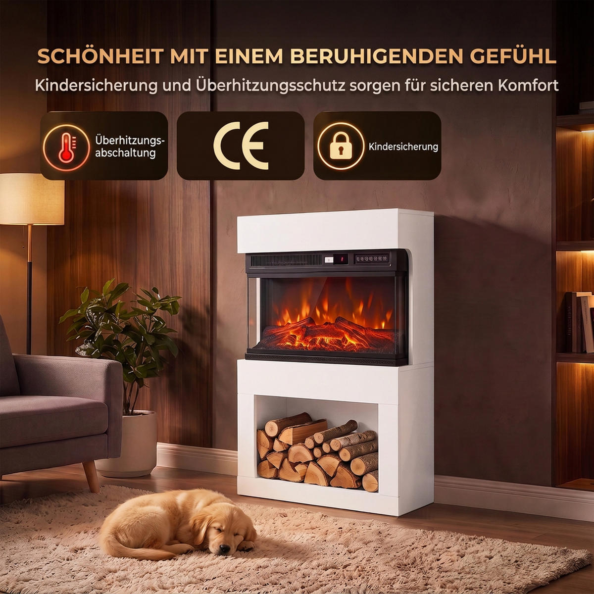 ELEKTROKAMIN Spanplatte Stahl Weiß - Weiß, Holzwerkstoff (22/95/64cm) - HOMCOM