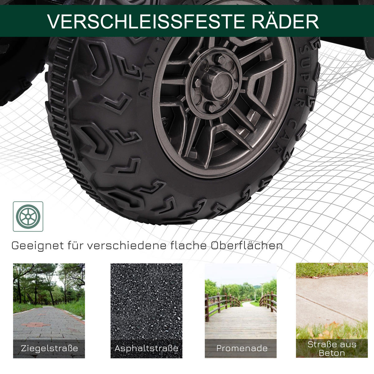 MINI ELEKTRO-QUAD KINDER, Schwarz+Grün, Kunststoff+ Stahl - Schwarz/Grün, Metall (88/45/50cm) - HOMCOM