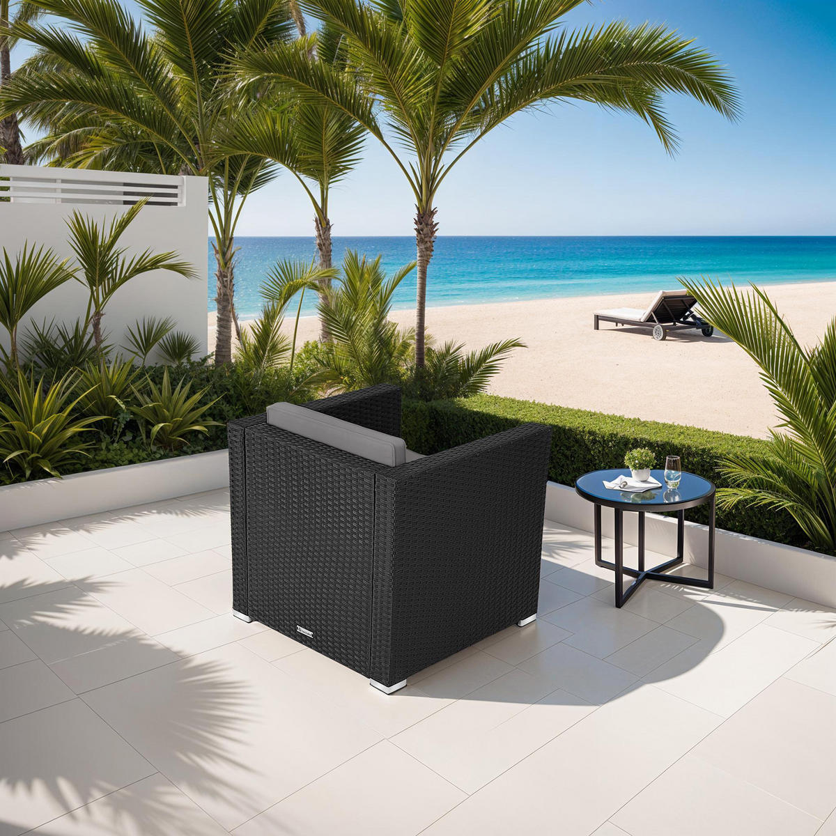 RATTANSESSEL Lignano,70 x 69 x 65cm,schwarz - Schwarz, Kunststoff (70/65/69cm) - tectake