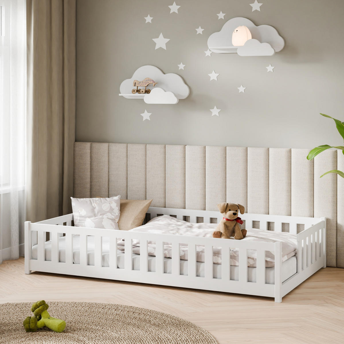 BODENBETT mit Matratze 120x200 cm in Weiß - Weiß, Holz (120/200cm) - Kids Collective