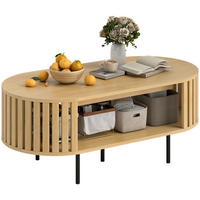 COUCHTISCH DE-15825 Lamellen-Design mit zwei Ablagen Naturholz - Naturfarben, Holzwerkstoff (100/50/40cm) - ComfortXL