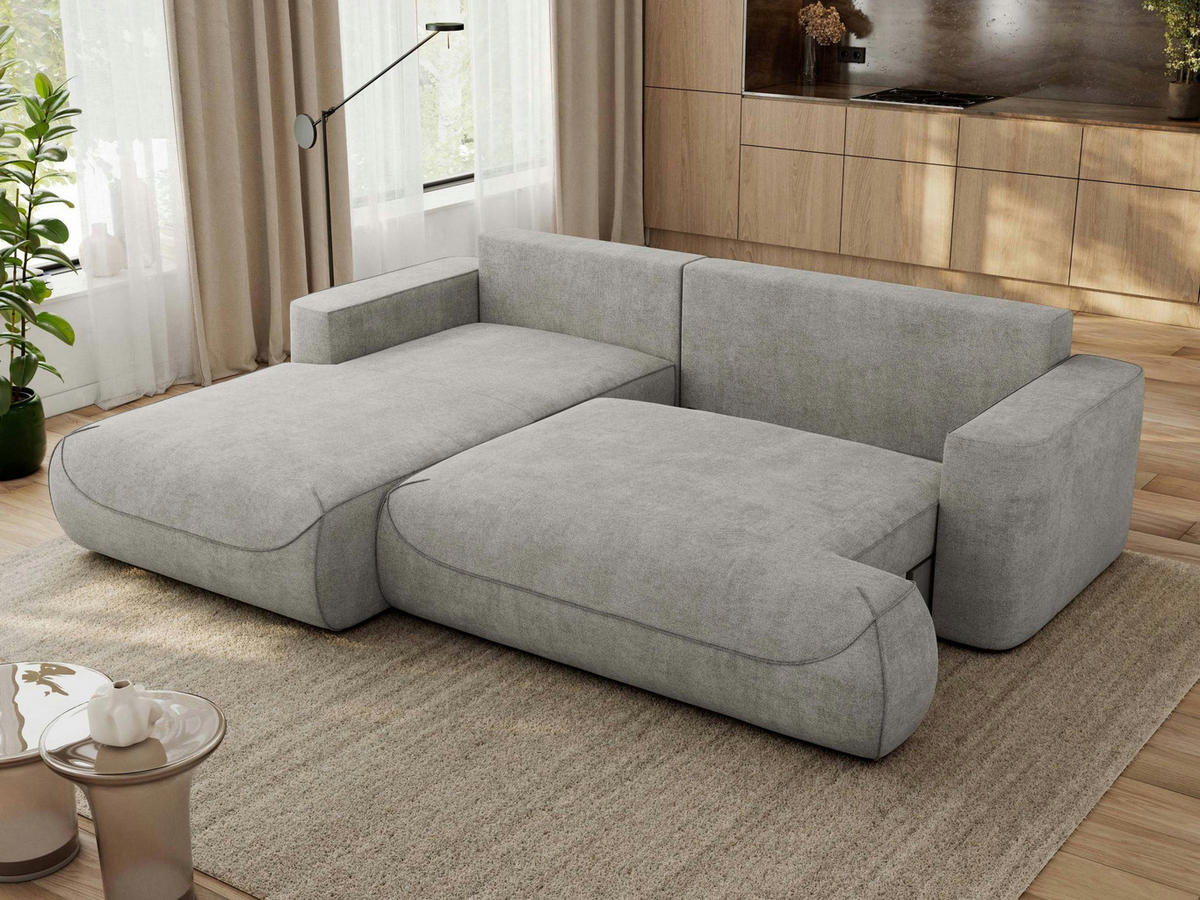 ECKSOFA OVO L Hellgrau Struktur - Links Seite - Hellgrau/Schwarz, Kunststoff/Textil (271/195cm) - MKS