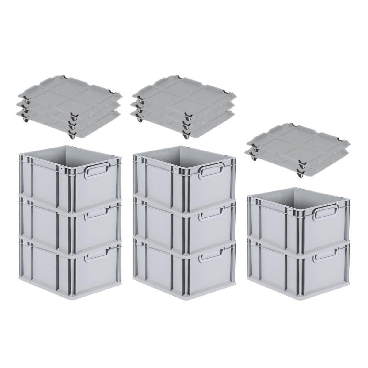 EUROBOX 8x Nextgen Economy Mit Auflagedeckel Grau/Schwarz Griffe Geschlossen - Schwarz, Kunststoff (30/22/40cm) - PROREGAL