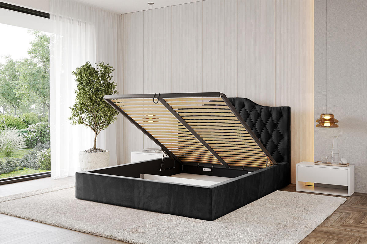 POLSTERBETT mit Bettkasten und Lattenrost, Bett mit Matratze H3/H4 - FALIO 120x200 Schwarz - Schwarz, Holzwerkstoff/Textil (120/200cm) - ALTDECOR
