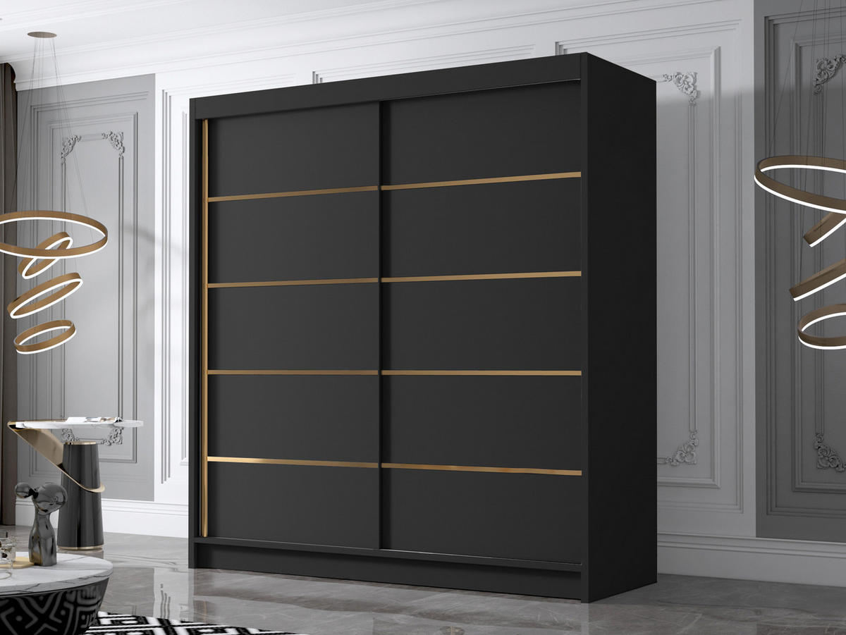 SCHIEBETÜRENSCHRANK Bali IV - Goldfarben/Schwarz, Holzwerkstoff/Metall (180/215/58cm) - MIRJAN24