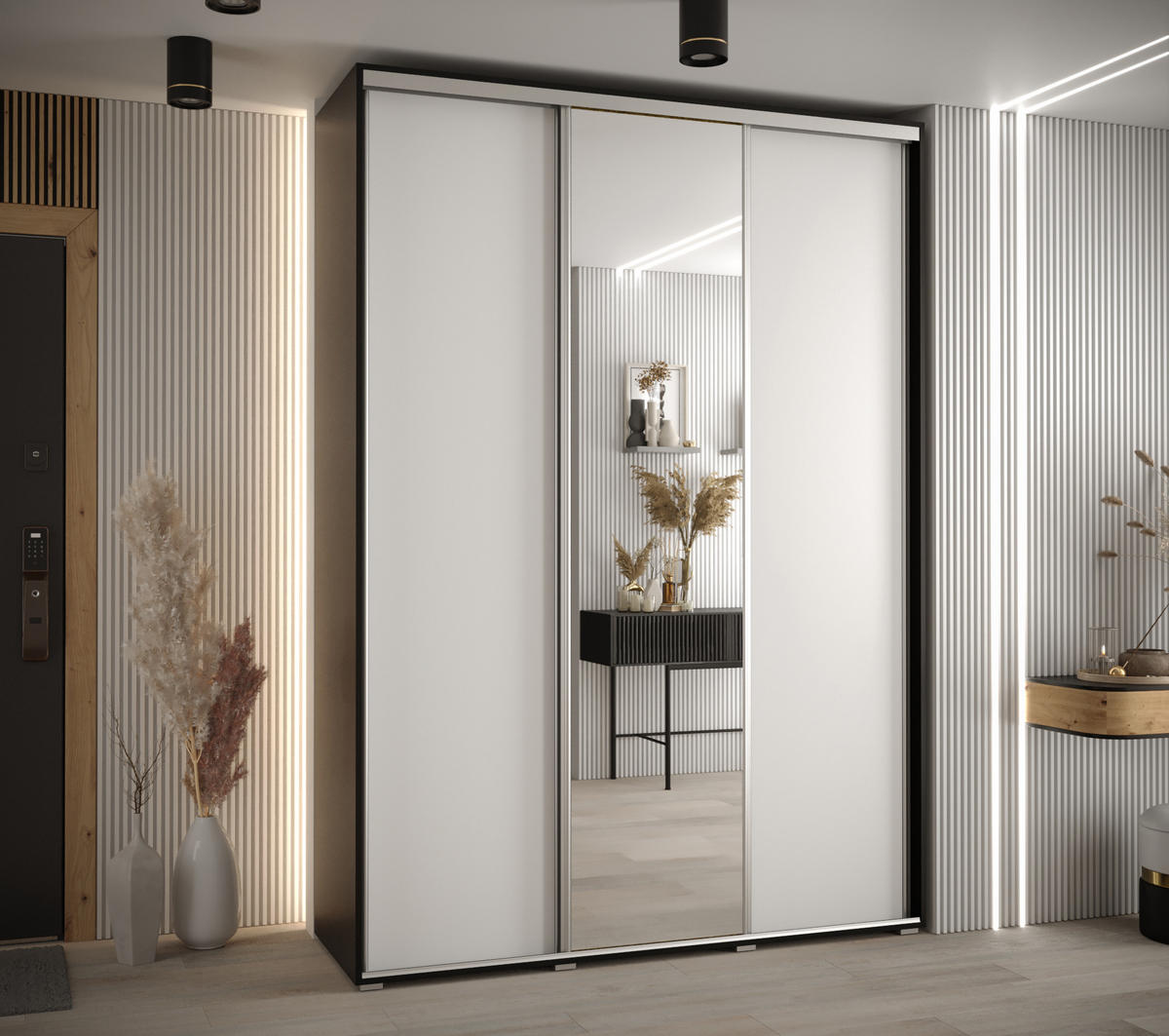 SCHWEBETÜRENSCHRANK 235,2/170/45 3-türig - Silberfarben/Schwarz, Holz/Metall (170/235/45cm) - Abiks Möbel