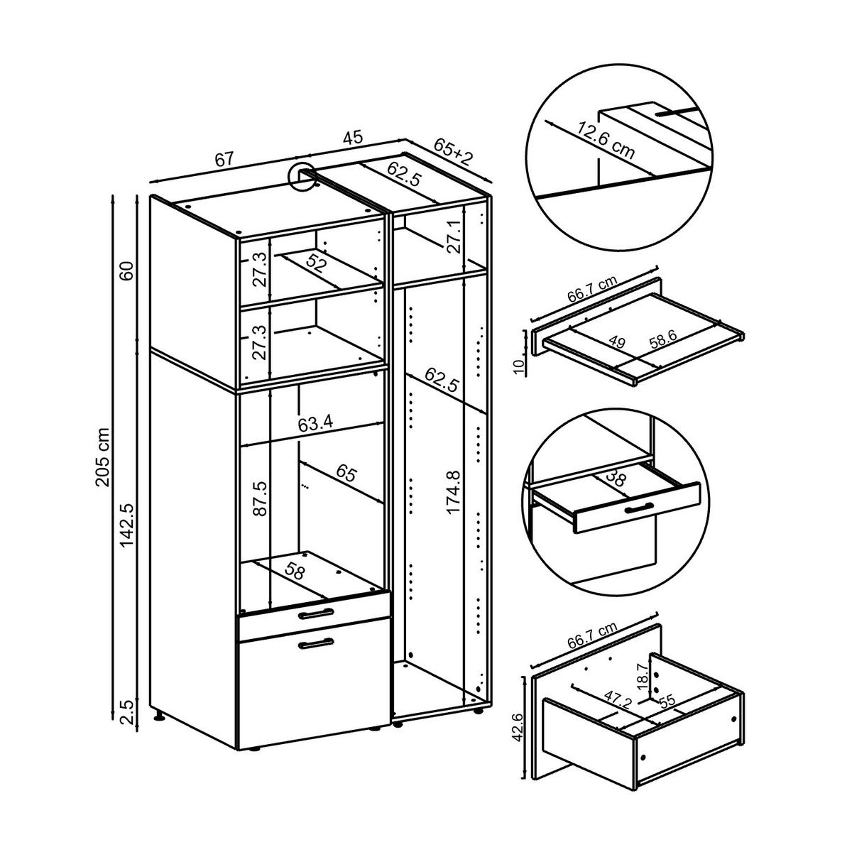 WASCHMASCHINENSCHRANK Serie 2 112cm Breit, 205cm Hoch - Schwarz, Holzwerkstoff (112/205/67cm)