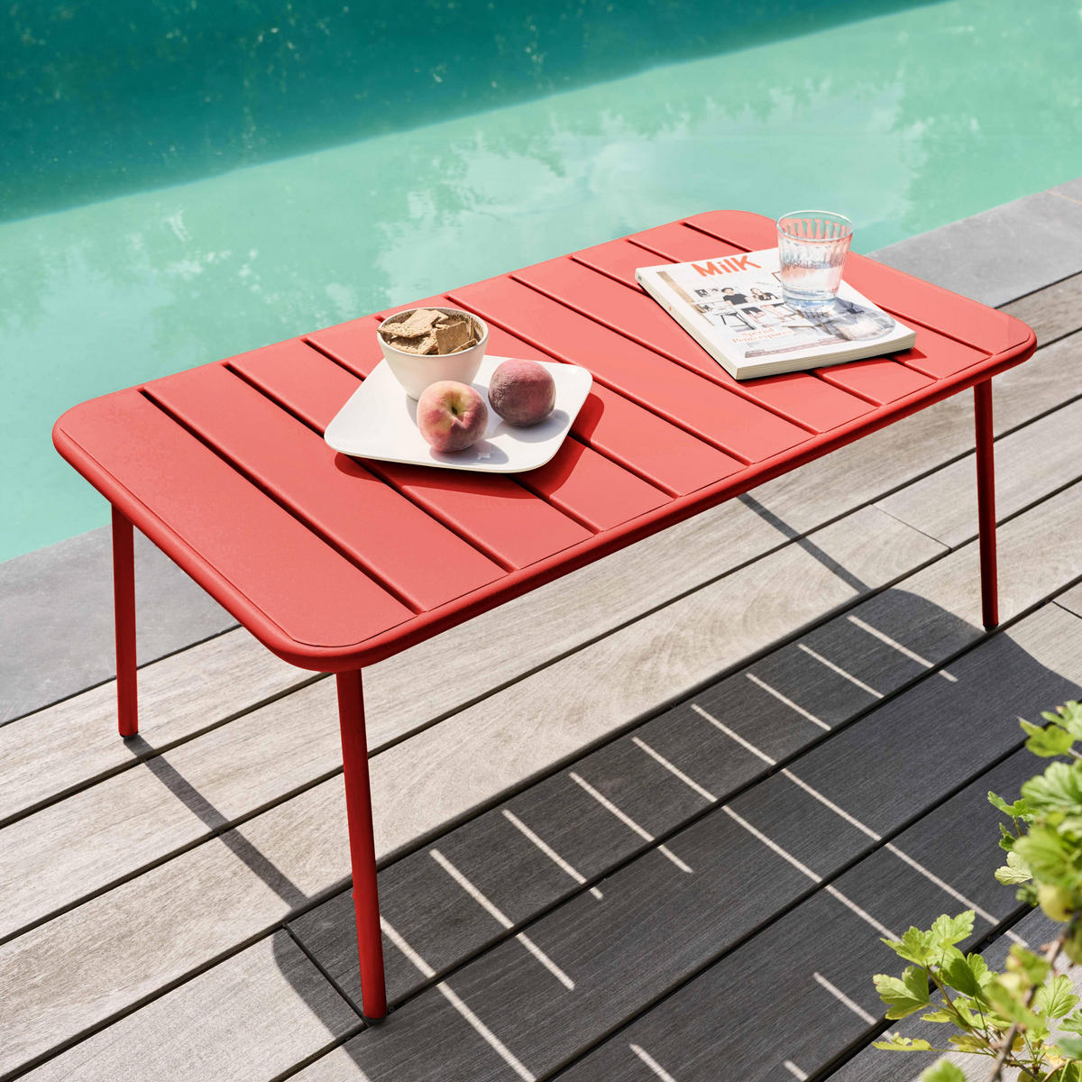 GARTEN-LOUNGETISCH, Rot - Rot, Metall (90/50/40cm) - Oviala