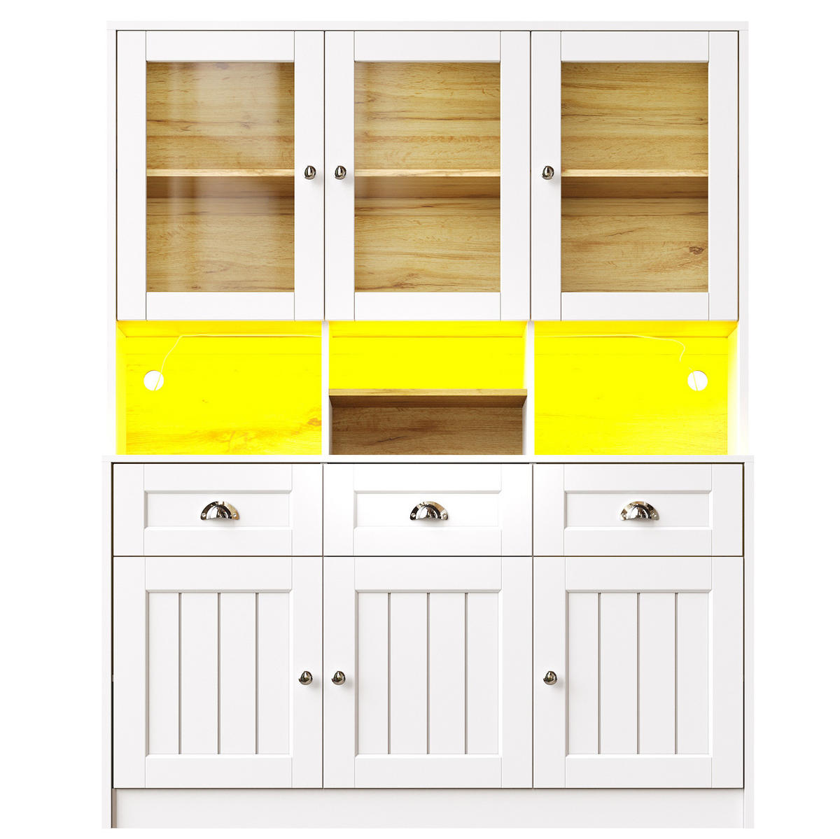 BUFFET 140/40/175 cm in Weiß mit LED-Beleuchtung und verstellbaren Ablagen - Weiß, Holzwerkstoff (140/175/40cm) - Flora Grace