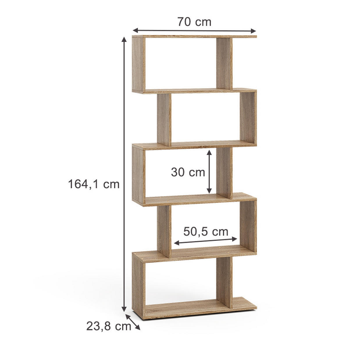 RAUMTEILER Levio Sonoma 70 x 164.1 cm 5 Fächer - Sonoma Eiche, Holzwerkstoff (70/164.1/23.8cm) - Vicco