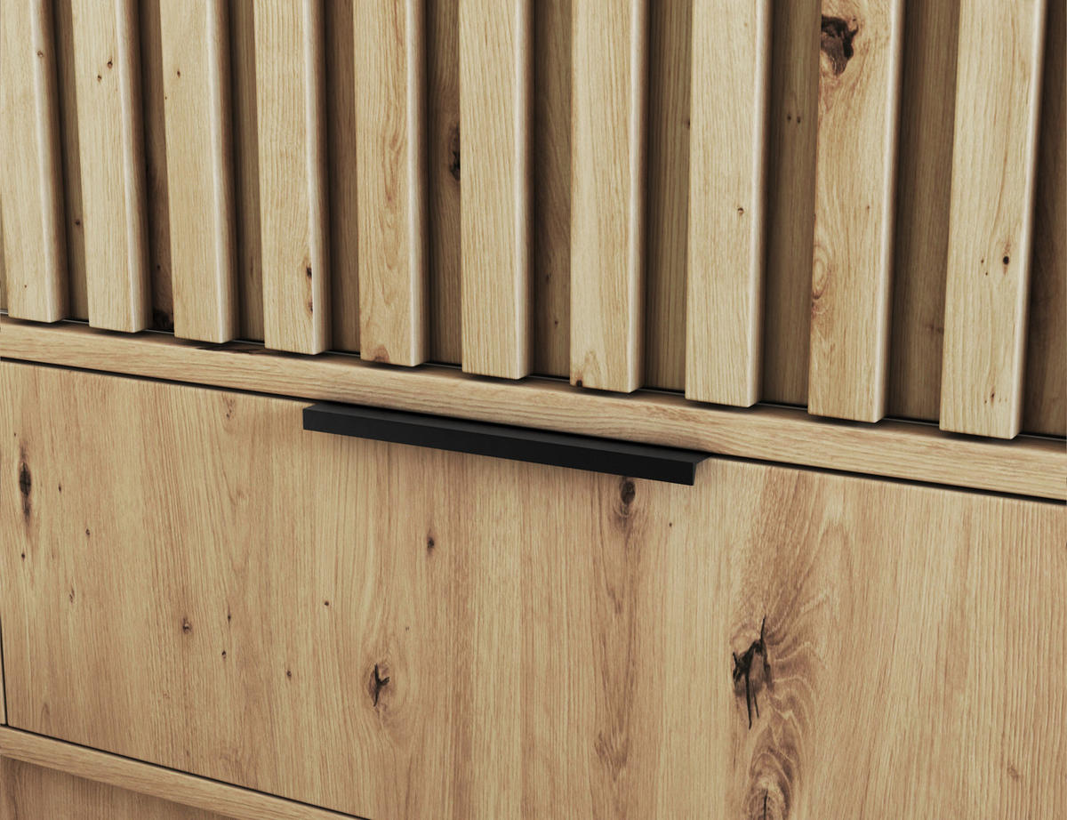 SCHIEBETÜRENSCHRANK - Schrank Yoga 120 mit Spiegel - Eiche Artisan - Schwarz/Eiche Artisan, Holzwerkstoff/Metall (120/204/60cm) - Möblo