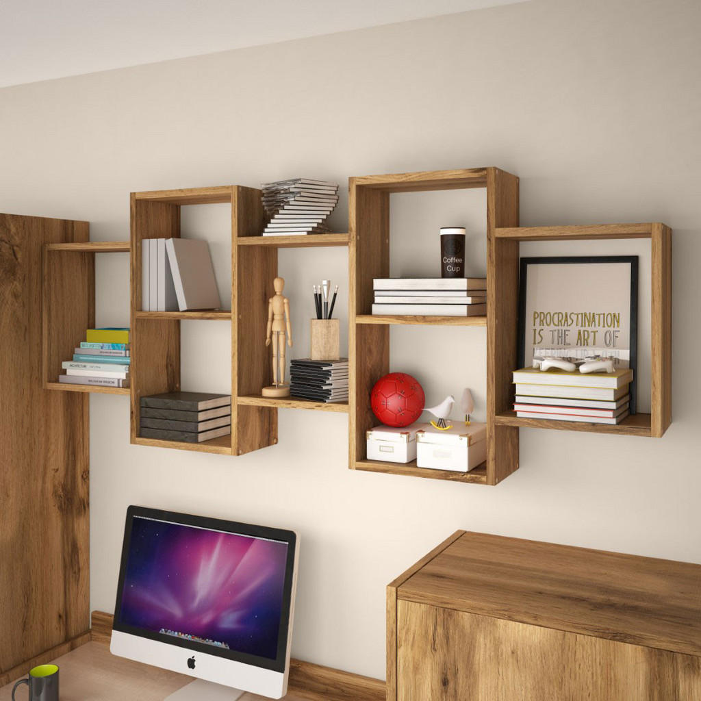 Thumbnail - Feldmann-Wohnen Wandregal, Eiche Wotan, Holz, Rechteckig, 161x65x18 cm, Wohnzimmer, Regale, Wandregale