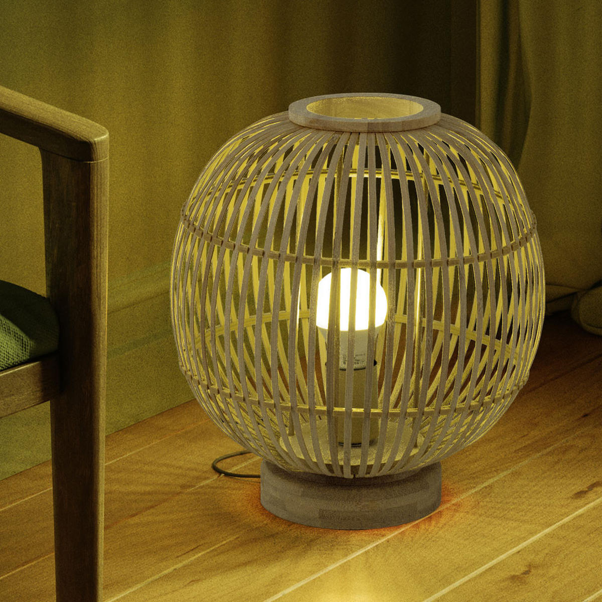 LED TISCHLEUCHTE Hildegard Braun Bambus - Braun, Holz (30/30/33.5cm) - Globo Lighting