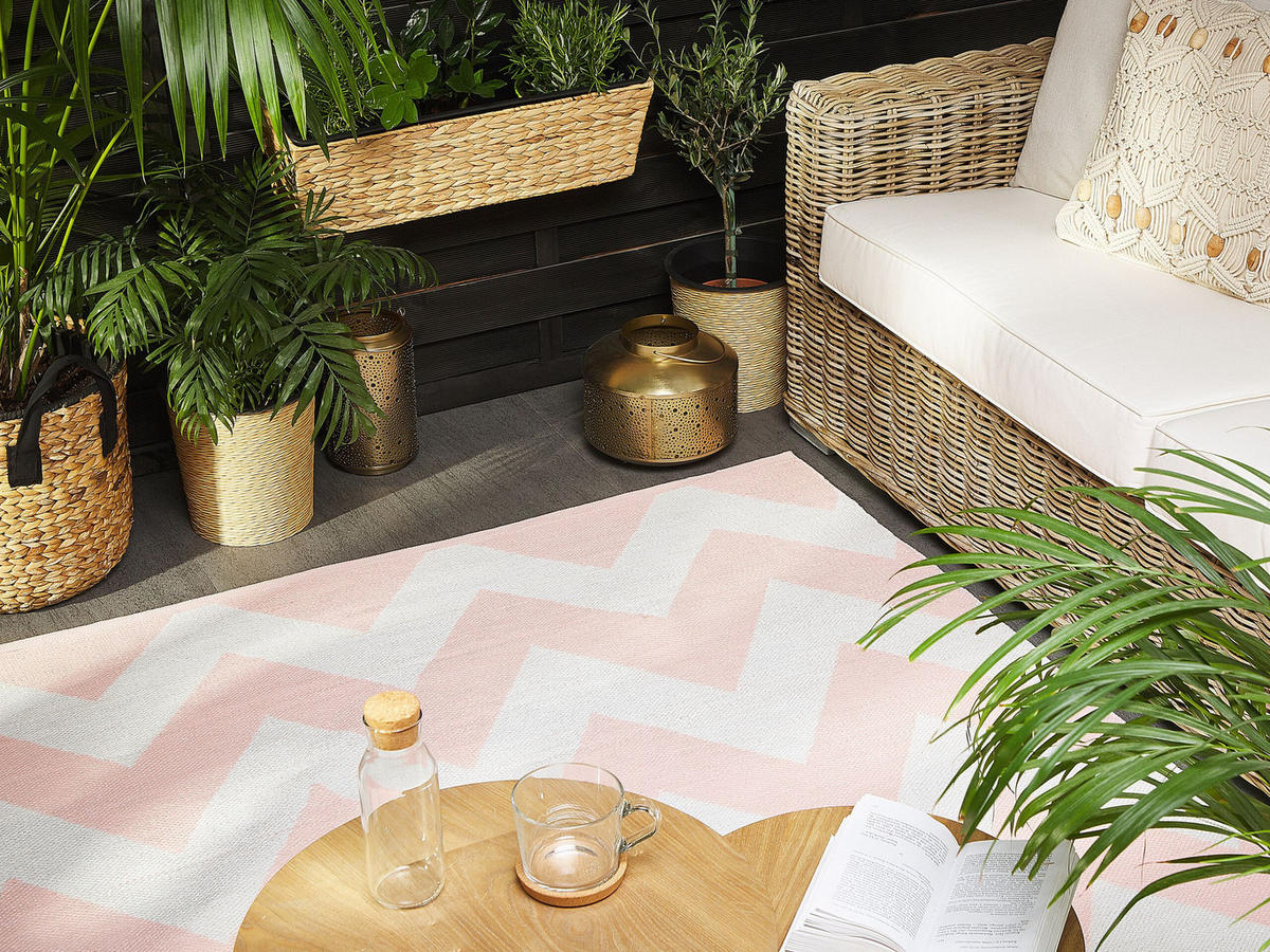 KURZFLOR-OUTDOOR-TEPPICH Konarli 200/140 cm - Pink, Kunststoff (140/200cm) - Beliani