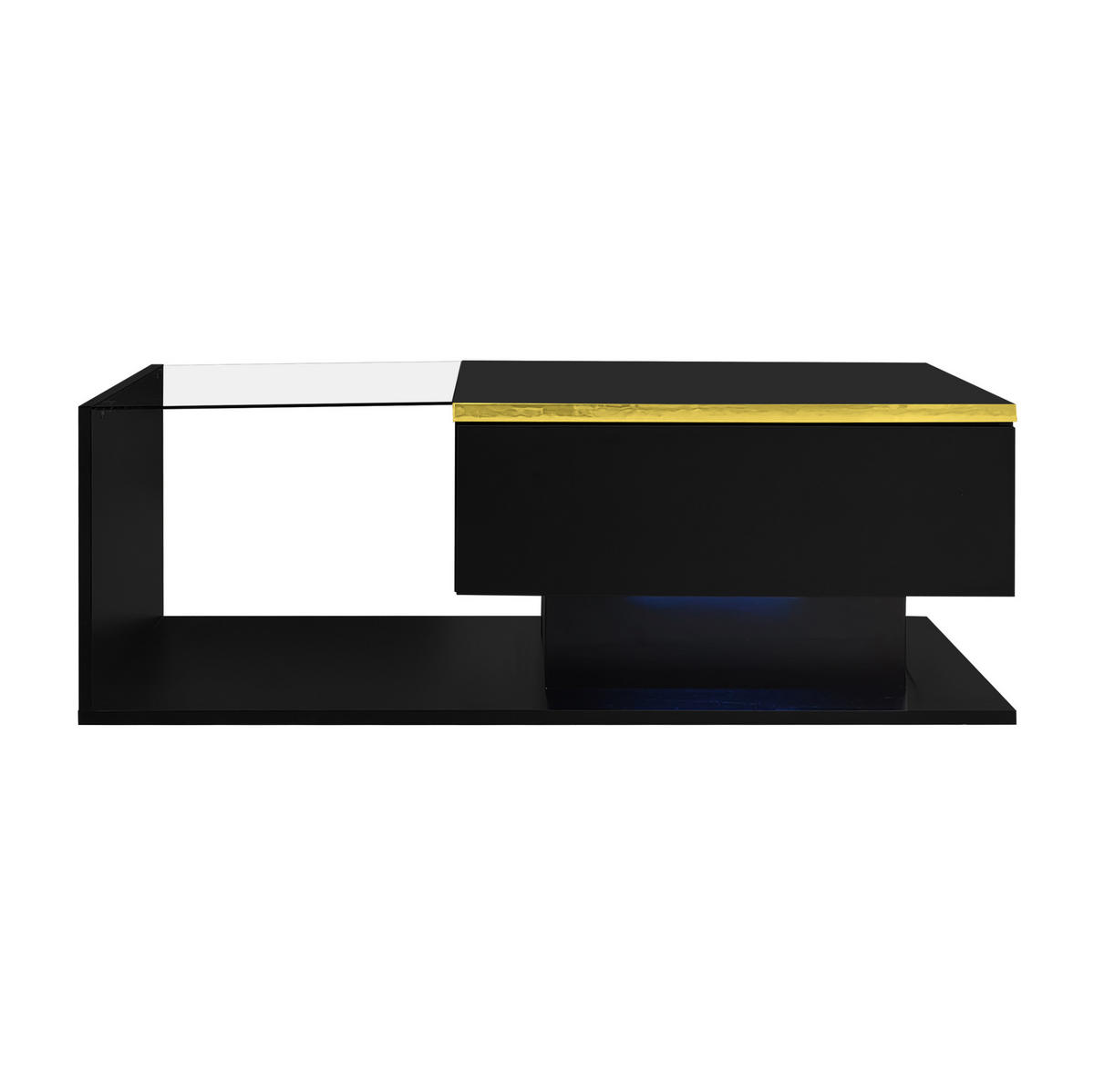 COUCHTISCH mit LED 90 x 50 cm Schwarz mit Glas - Schwarz, Holzwerkstoff (90/50/32.5cm) - Meubliv