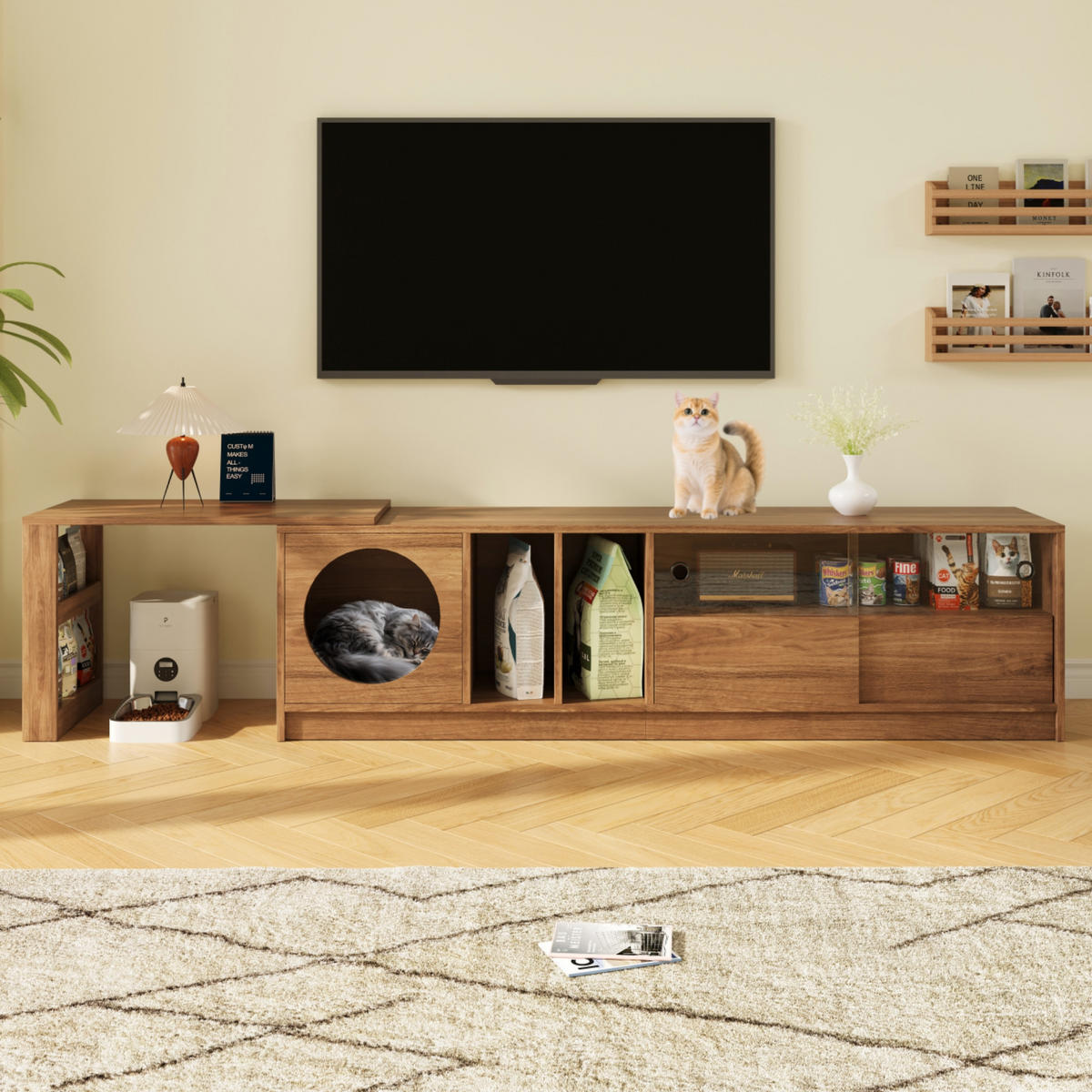 TV-SCHRANK 180(+80)x40x50cm Nussbaum drehbar ausziehbar Katzenruheraum - Walnussfarben, Holz (40/50/180cm) - FLIEKS