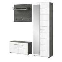 GARDEROBE Set 3-teilig weiß Hochglanz, grau 155 cm, Komplettset mit viel Stauraum - Weiß Hochglanz/Silberfarben, Glas/Holzwerkstoff (155/192/37cm) - Inn.Furn