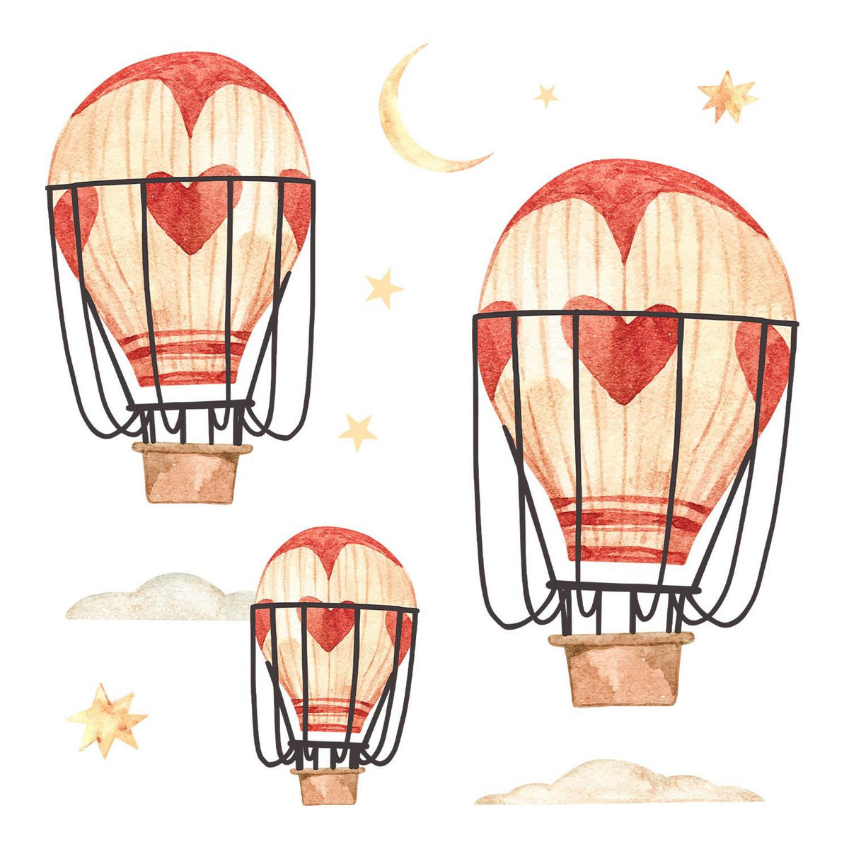 WANDAUFKLEBER 130x214cm - Boho-Ballons - Multicolor, Kunststoff (130/214/0.1cm) - Wallfluent