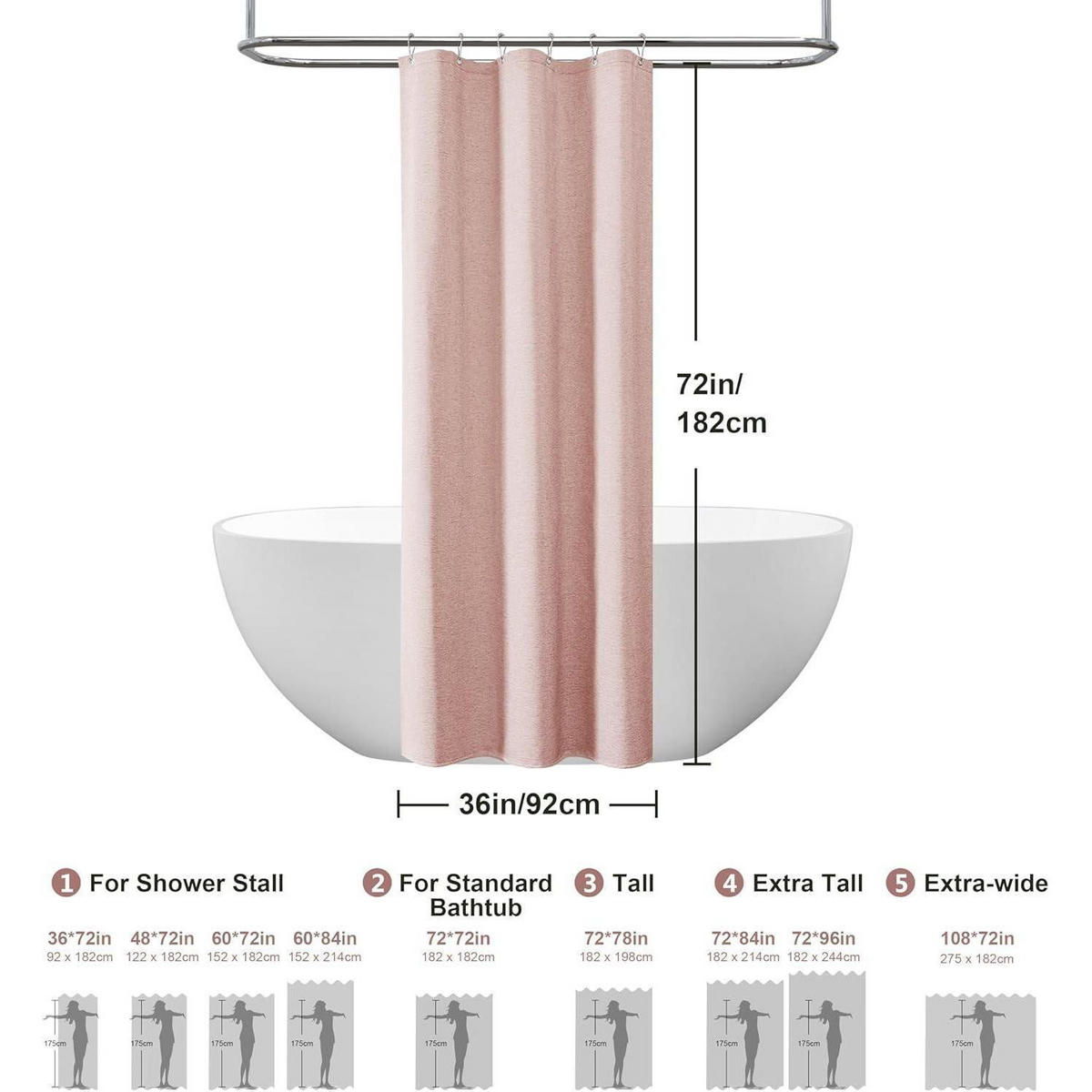 DUSCHVORHANG Leinenoptik 92 x 182 cm Rosa - Rosa, Textil (92/182cm)
