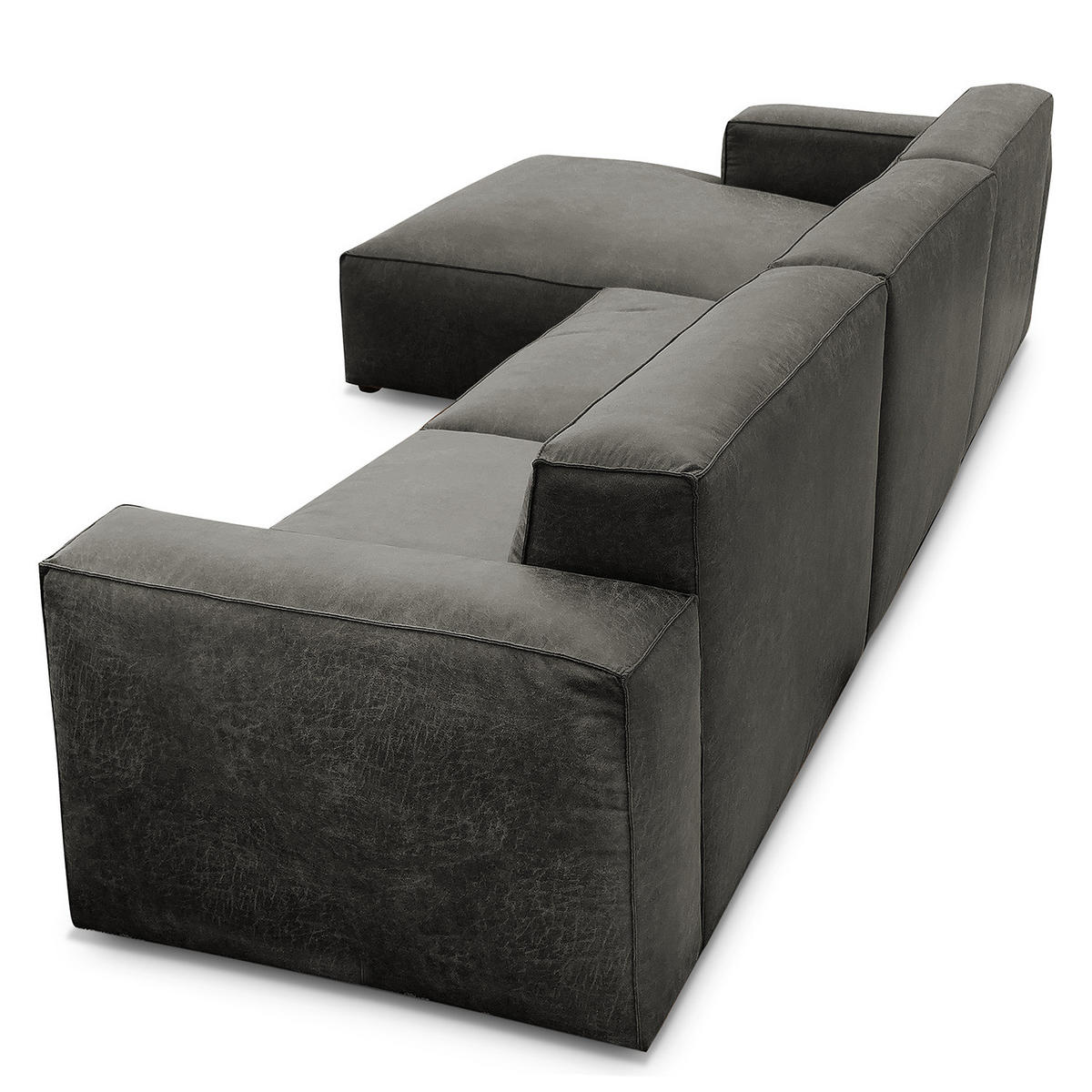 ECKSOFA mit Longchair - Dunkelgrau/Schwarz, Kunststoff (345/170cm) - home24