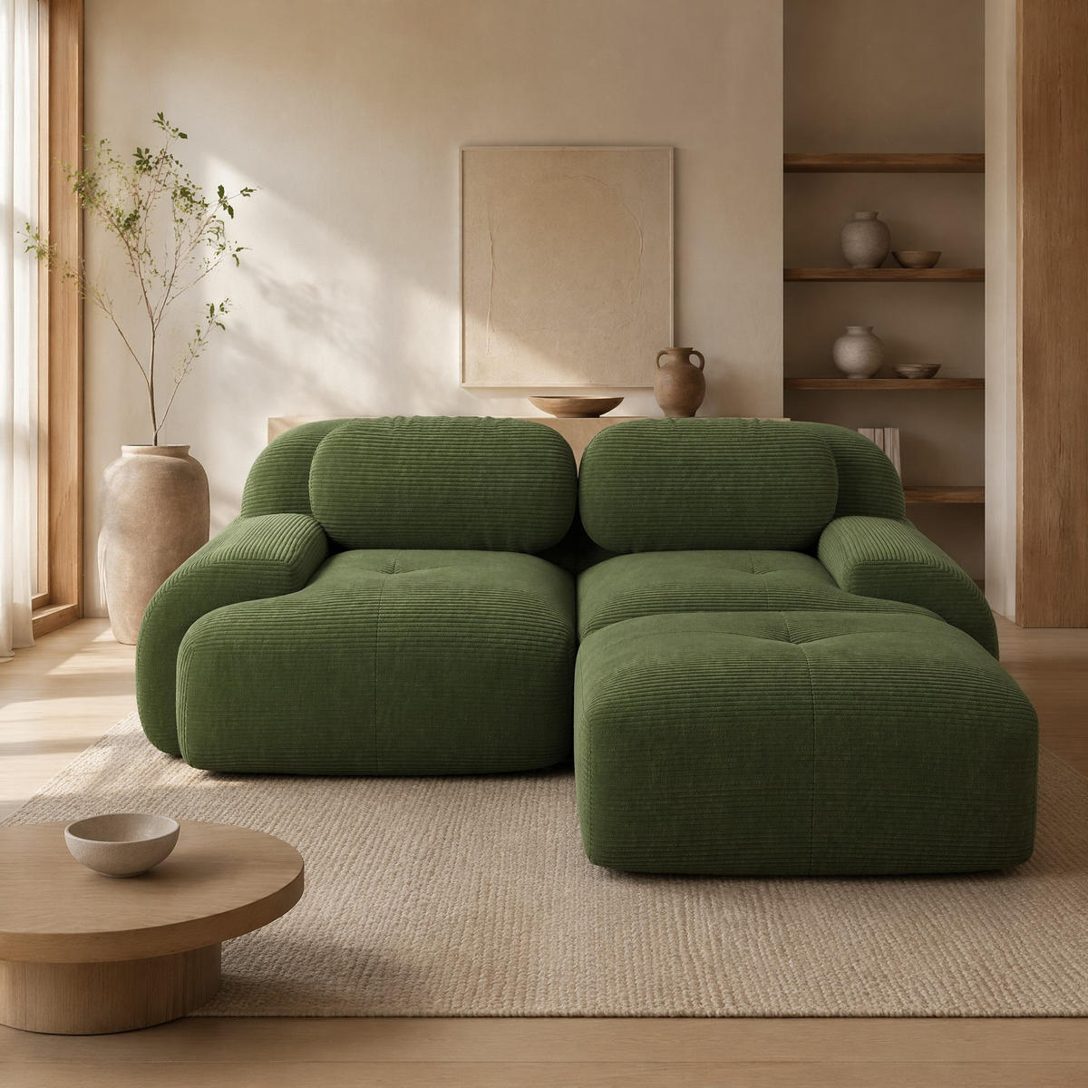 ECKSOFA in Grün aus weichem Cordstoff - Grün, Holzwerkstoff/Textil (208/178cm) - CHICFURN