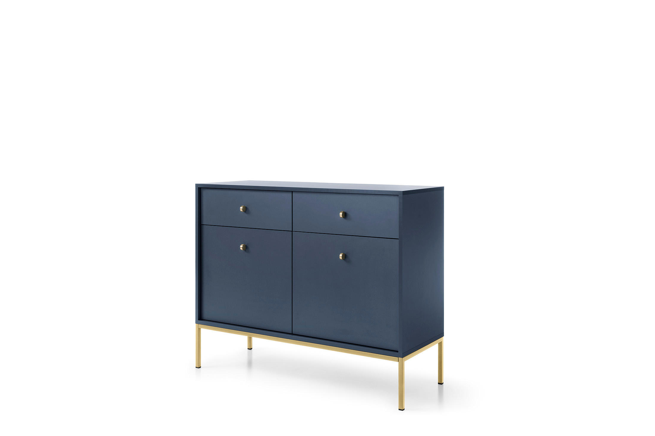 KOMMODE Molly Dunkelblau, Goldene Beine, Kombikommode mit Schubladen - Goldfarben/Dunkelblau, Holzwerkstoff/Metall (104/83/39cm) - Bettso