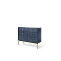 KOMMODE Molly Dunkelblau, Goldene Beine, Kombikommode mit Schubladen - Goldfarben/Dunkelblau, Holzwerkstoff/Metall (104/83/39cm) - Bettso
