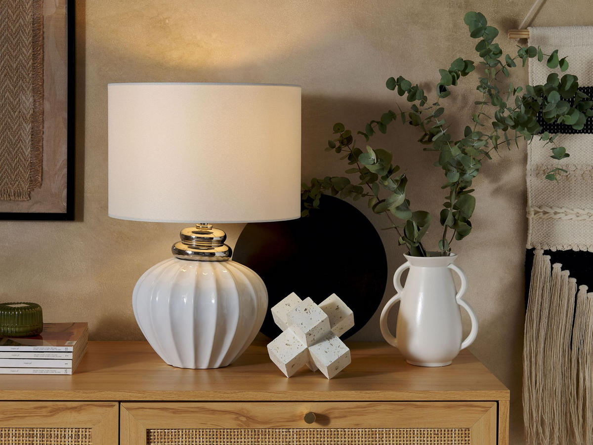 TISCHLAMPE Neris 33/33/45 cm - Silberfarben, Keramik (33/33/45cm) - Beliani
