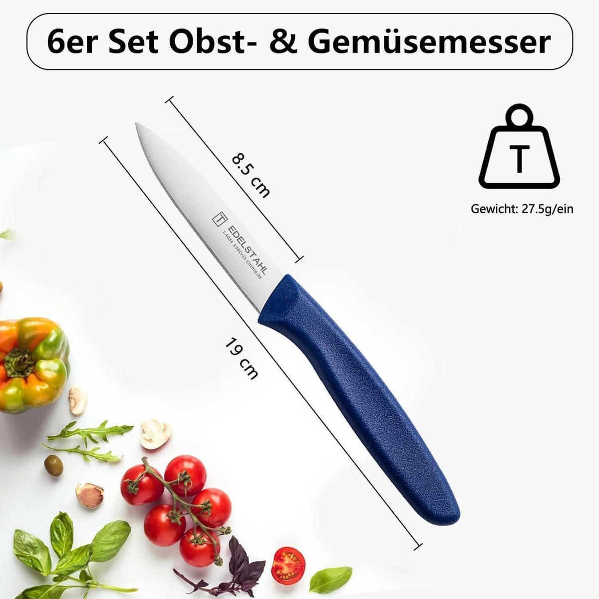 OBST- und Gemüsemesser 6-teiliges Set Blau - Blau, Metall (19cm)