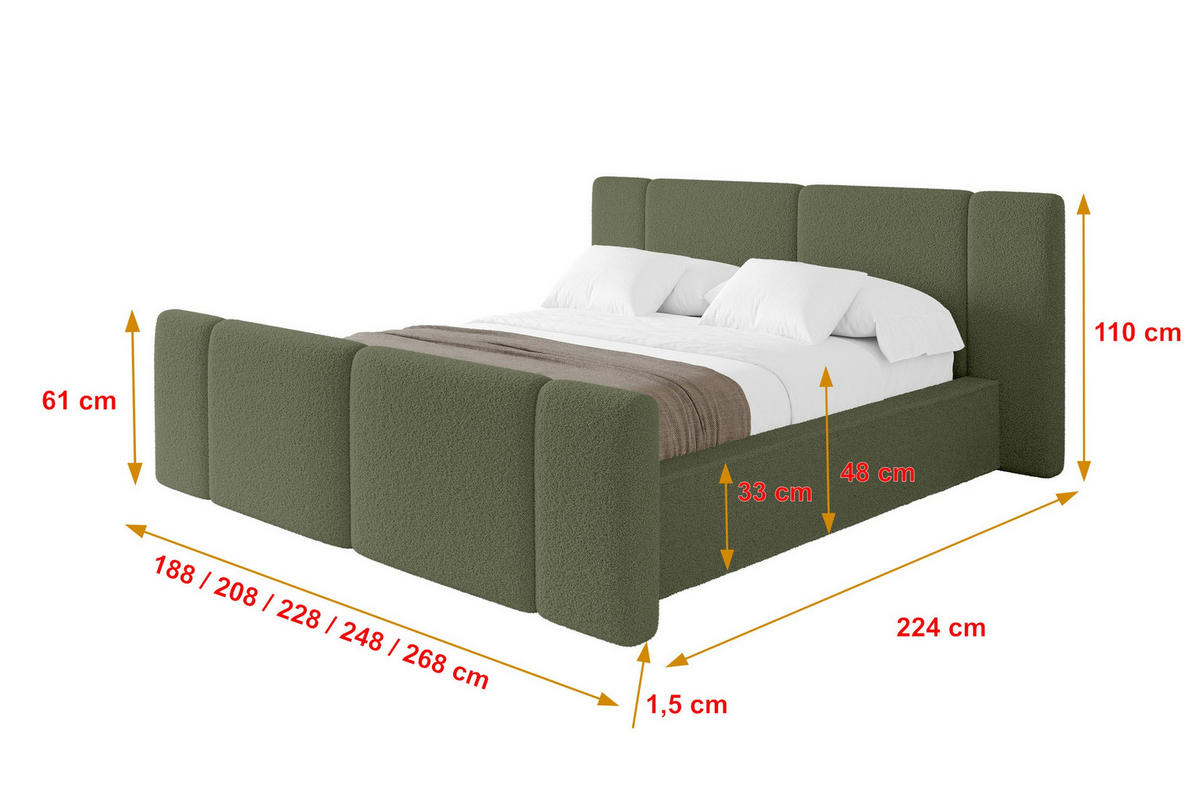POLSTERBETT mit Bettkasten, Fußteil und Lattenrost, Bett mit Matratze H3/H4 - RIVO-Z 120x200 Grün - Olivgrün, Holzwerkstoff/Textil (120/200cm) - ALTDECOR