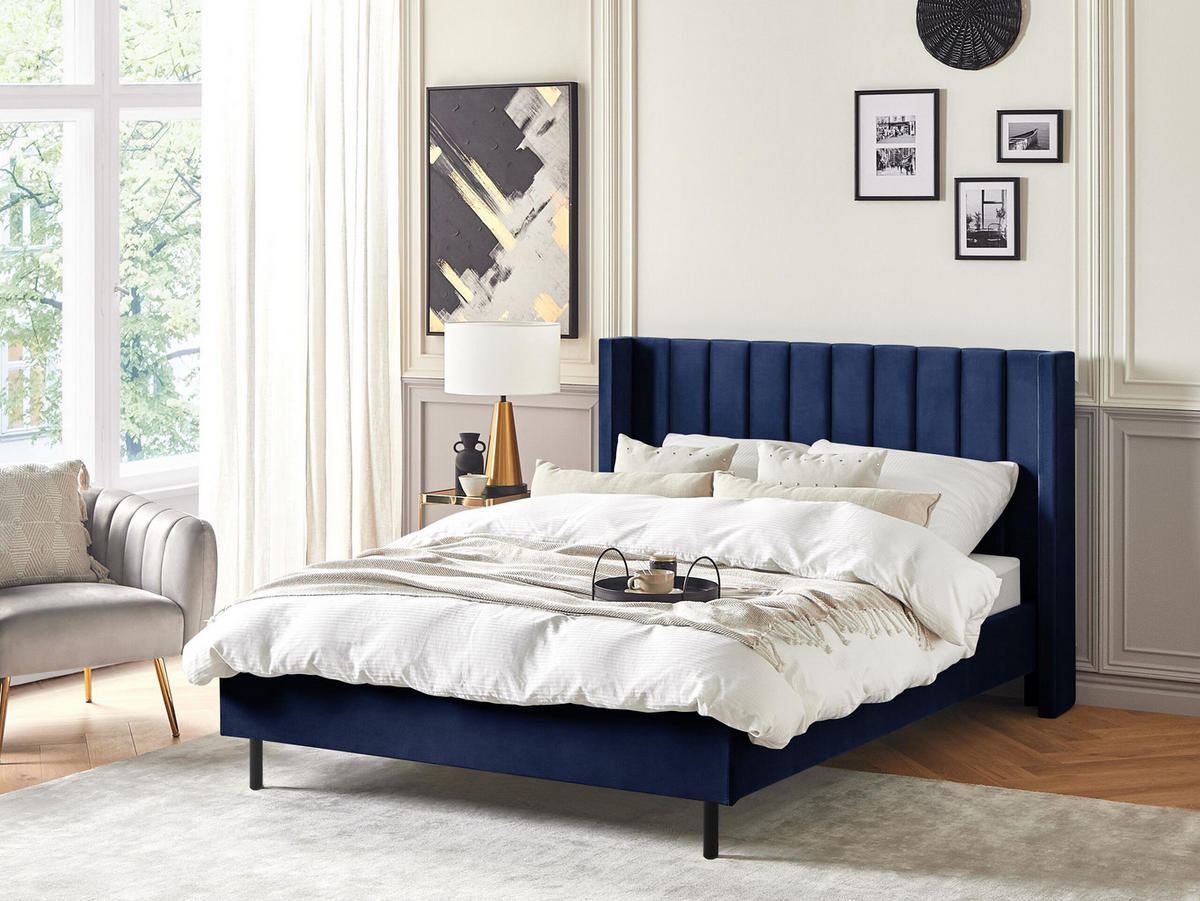 BETT mit Lattenrost 140x200 cm Blau Villette - Blau, Textil (140/200cm) - Beliani
