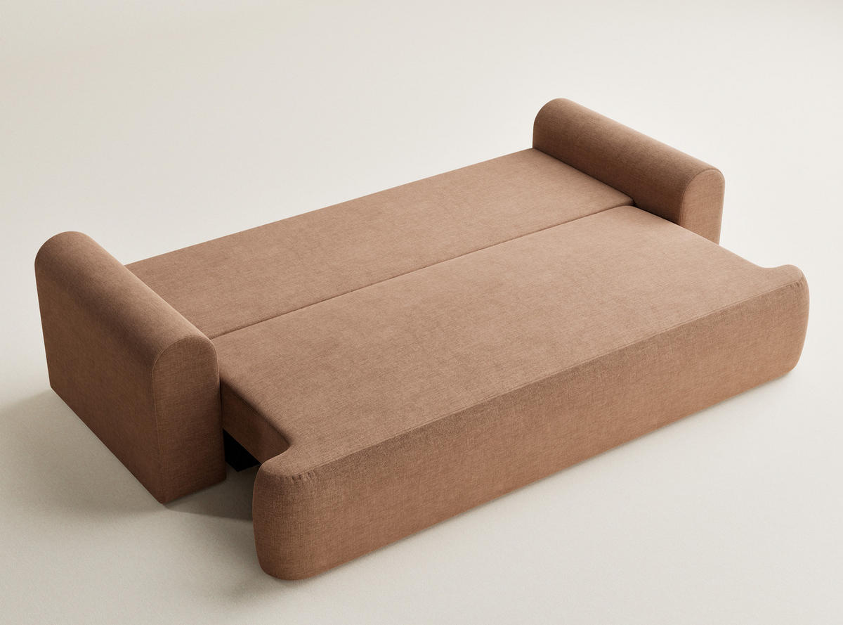 SOFA MIT SCHLAFFUNKTION Toluca Hellbraun Chenille-Stoff - Hellbraun/Schwarz, Holz/Holzwerkstoff (247/69/104cm) - Maison de Reve