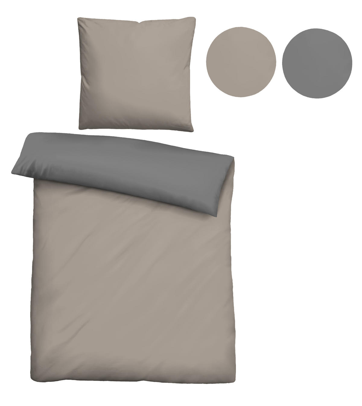 BETTWÄSCHE-GARNITUR Linon UNI taupe, 135x200 cm + 80x80 cm - Taupe, Textil (135/200cm) - biberna
