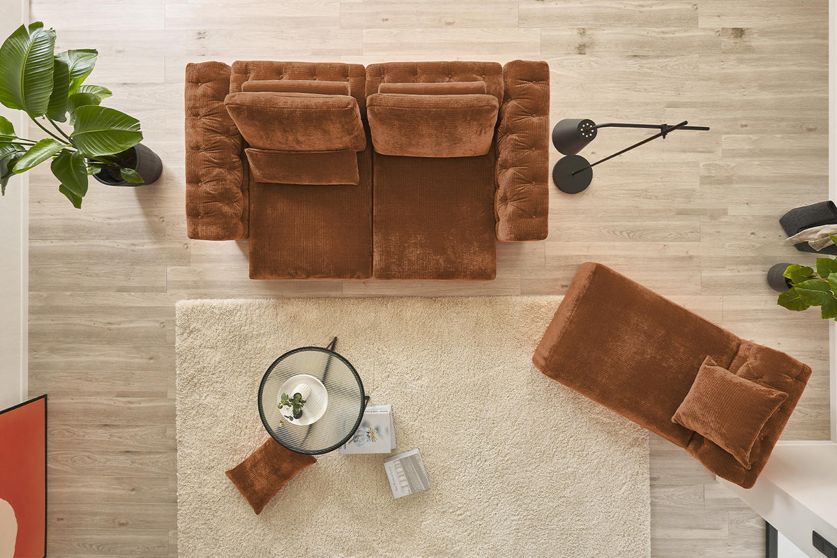 MODULSOFA SEPHI Rotbraun Cord - Rotbraun/Schwarz, Kunststoff/Textil (268/62/191cm) - KAWOLA