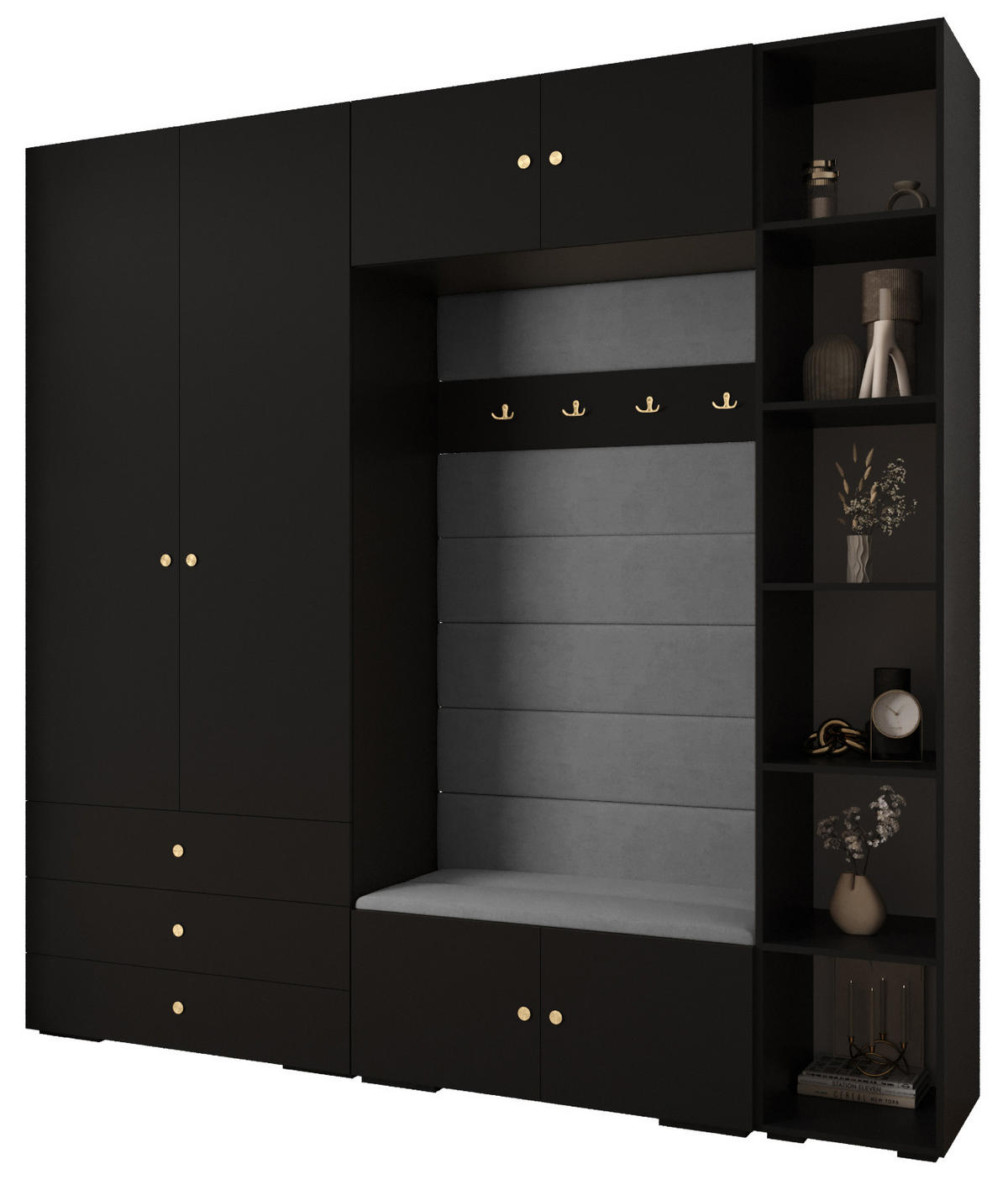 GARDEROBEN-SET 236,7/240/47 - Goldfarben/Schwarz, Holz/Kunststoff (240/236.7/47cm) - Abiks Möbel