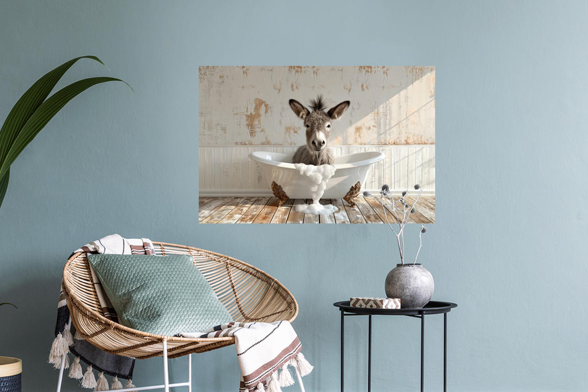 WANDTATTOO Esel - Tiere - Badewanne - Schaumstoff 60x40 cm - Weiß, Kunststoff (60/40/0.1cm) - MuchoWow