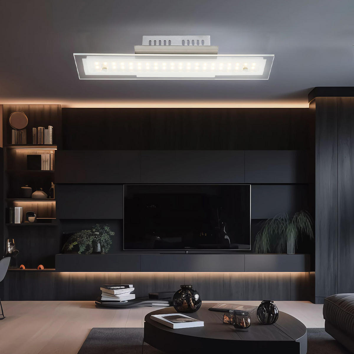 LED DECKENLEUCHTE Liguria Silber Chrom - Silberfarben, Glas (40/10/6.5cm) - Globo Lighting