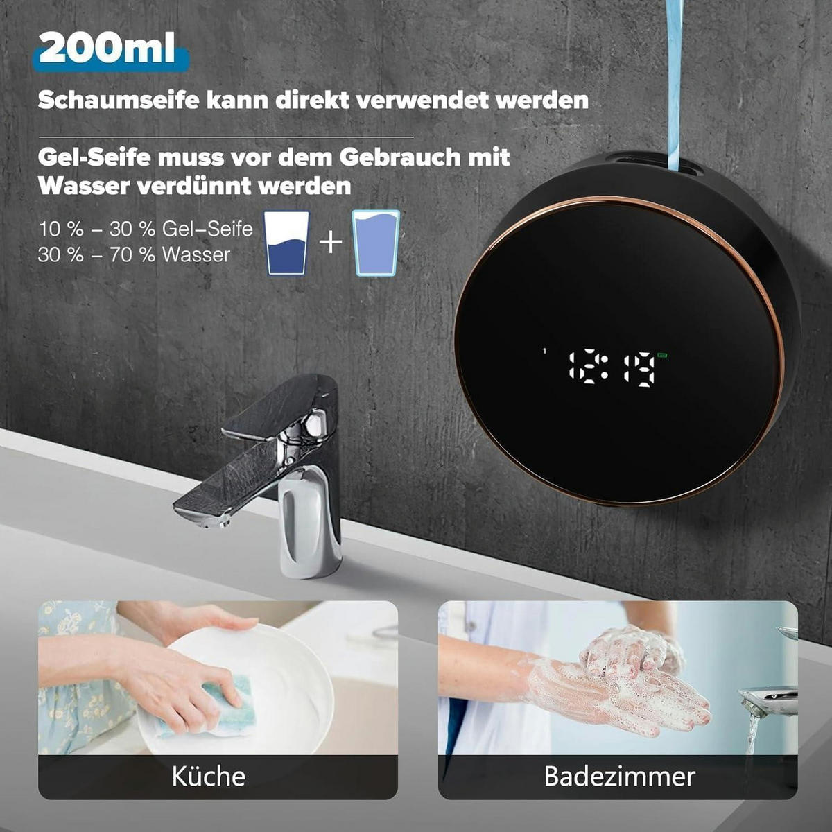 SCHAUMSEIFENSPENDER Automatisch Wandmontage Schwarz - Schwarz, Kunststoff (13/7/14cm)