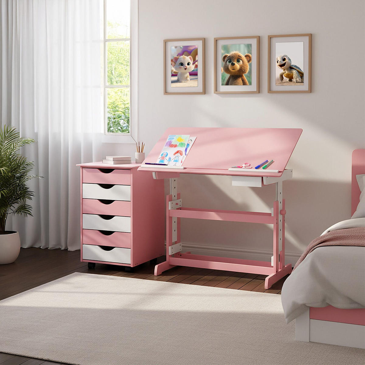 SCHREIBTISCH ,pflegeleicht,rosa - Rosa, Holz (55/94/109cm) - tectake