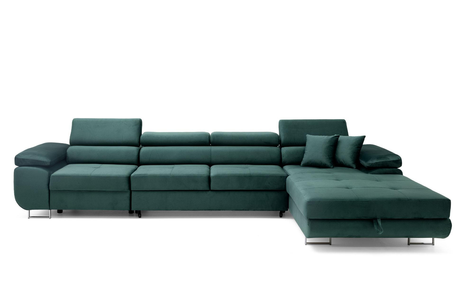 ECKSOFA ALONZO MAXI Rechts mit Schlaffunktion 125x195 Velours Grün - Silberfarben/Grün, Holz/Textil (203/350cm) - Muffo