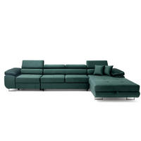 ECKSOFA ALONZO MAXI Rechts mit Schlaffunktion 125x195 Velours Grün - Silberfarben/Grün, Holz/Textil (203/350cm) - Muffo
