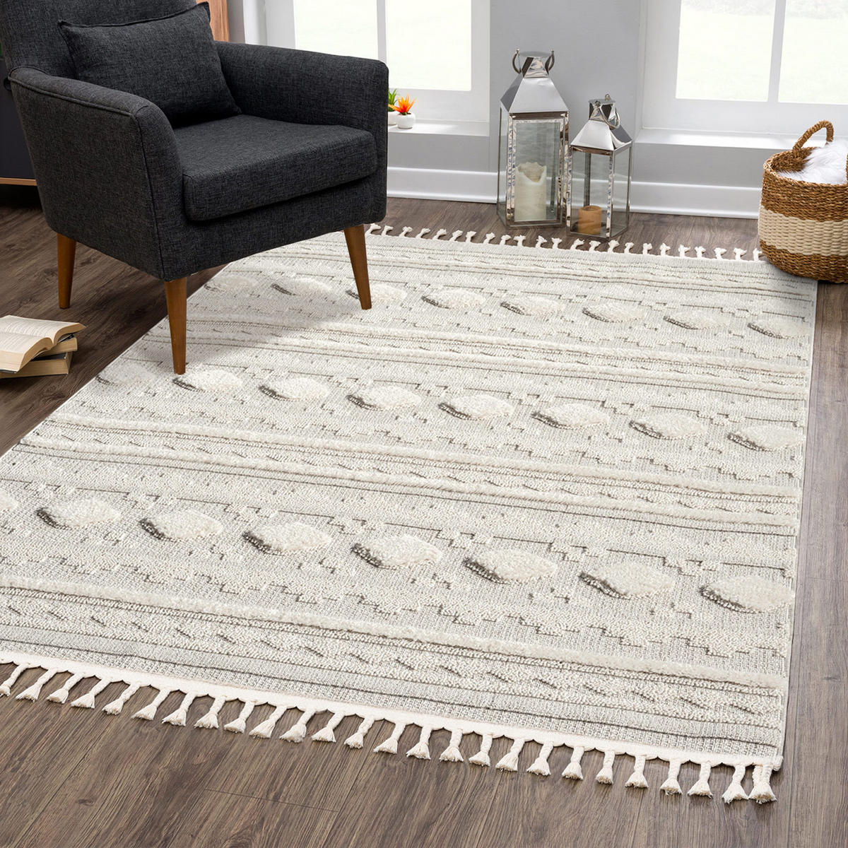KURZFLOR-TEPPICH Valencia 930 Creme 120x170 cm - Blau/Creme, Textil (120/170cm) - carpet city