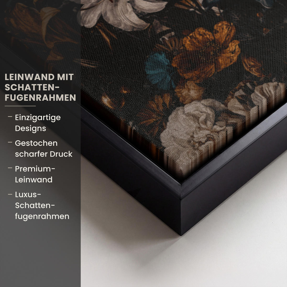 LEINWAND Bilder mit Rahmen - Frau - Luxus - Blumen - Schmetterling - Porträt - 100x70 - Schwarz, Textil (100/70cm) - MuchoWow