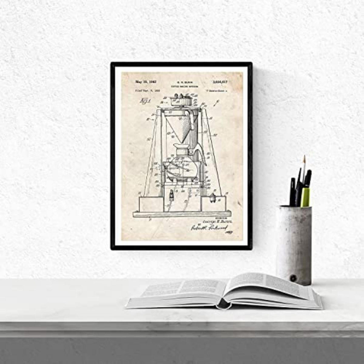 POSTER Set mit 4 Jahrgang cafeteras Patenten A4 Schwarzer Rahmen - Schwarz, Papier (29.7/3cm) - Nacnic