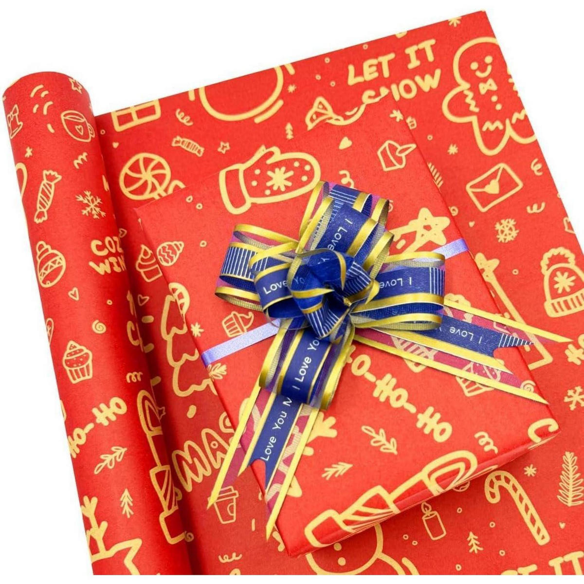 GESCHENKPAPIERROLLE Rot 43 cm x 15 m Kraftpapier Weihnachtsmuster - Rot, Papier (43/1/1500cm)